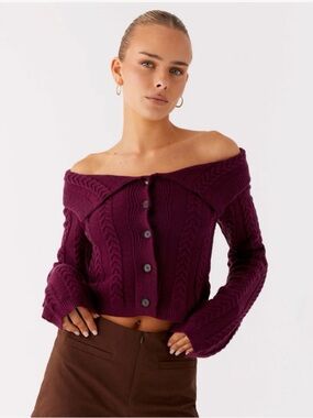 Peppermayo Plum Cable Knit Button-Up Cardigan